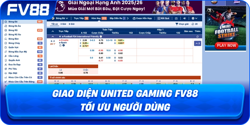 Giao Diện United Gaming fv88 tối ưu người dùng