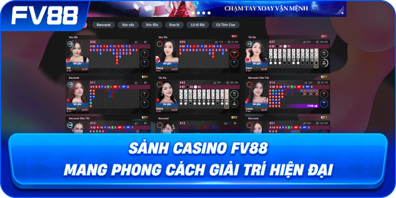Sảnh Casino fv88 mang phong cách giải trí hiện đại
